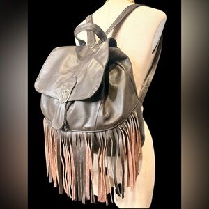 Brown Leather Fringe Backpack
